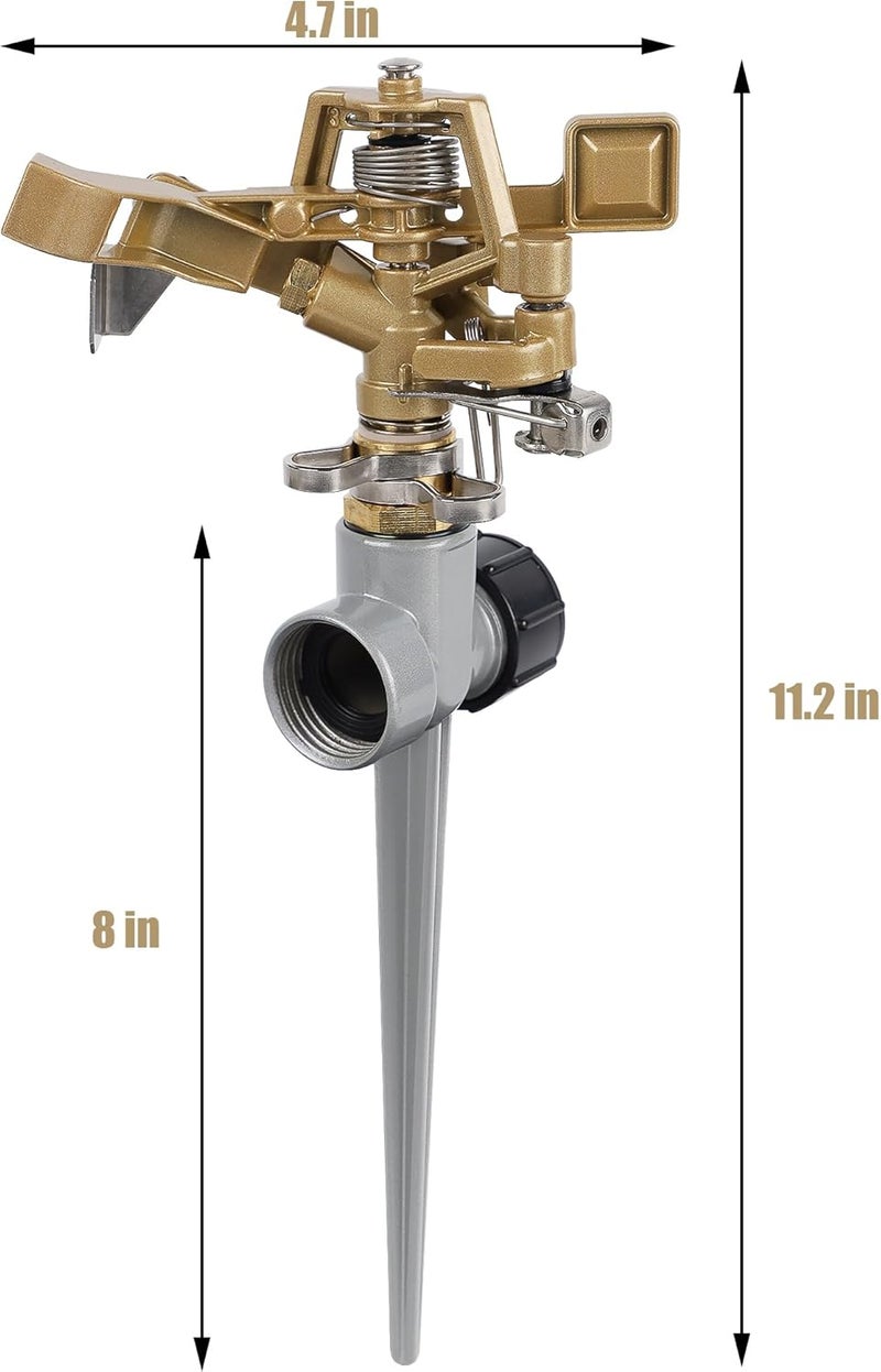 Biswing 2 Pack Impact Sprinklers with Stand (Spike), Heavy Duty Zinc Alloy Lawn Sprinkler Head on Spike Base, Adjustable Watering Sprinkler for Large Area Grass Yards Patio Garden Irrigation - Image 3
